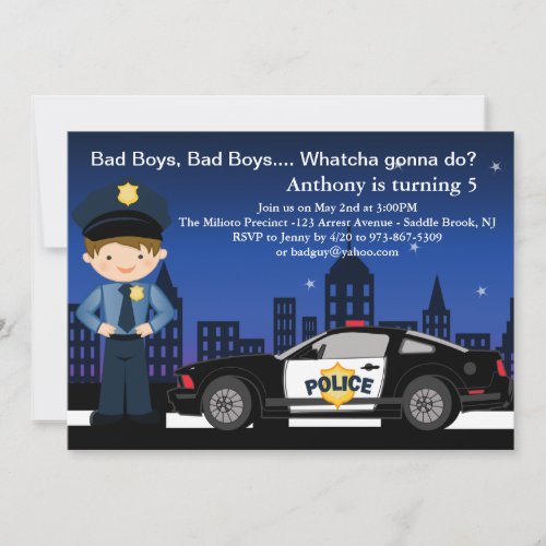 Bad Boys, Bad Boys in the City Birthday Invitation