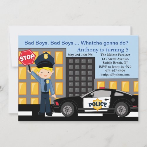 Bad Boys, Bad Boys Policeman Birthday Invitation