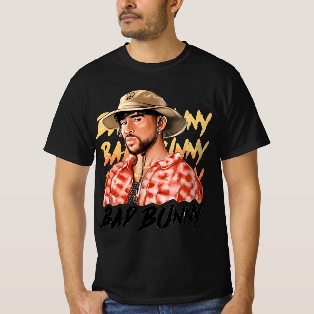 Bad Bunny in Panama Hat Un Verano Sin Ti Illustrat T-Shirt (Front)