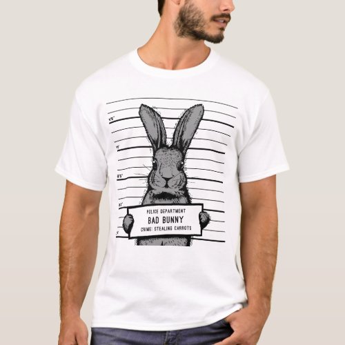 Bad Bunny mug shot Humorous T_shirt