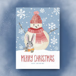 Bad Bunny Rabbit & Snowman Funny Christmas Holiday Card<br><div class="desc">Share some holiday humor with this Bad Bunny & Snowman Christmas card featuring a naughty rabbit sitting in the snow munching on a snowman's carrot nose,  with a backdrop of snowflakes. Art by KL Stock.</div>