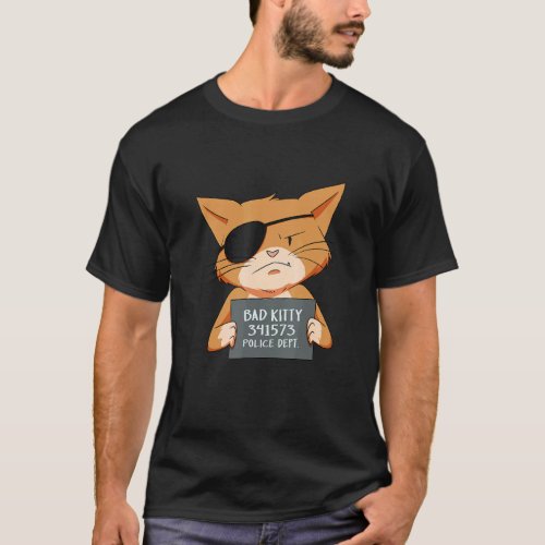 Bad Cat Gangster Mugshot Kitty For Pet Lovers T-Shirt