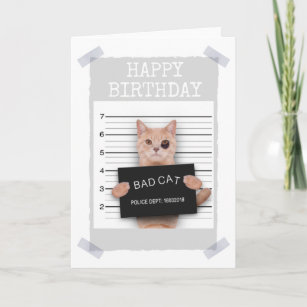BAD CAT Police Mugshot - HAPPY BIRTHDAY Card