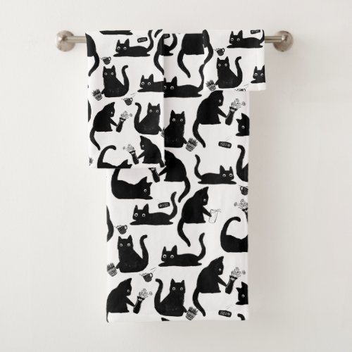 Bad Cats Knocking Stuff Over Bath Towel Set