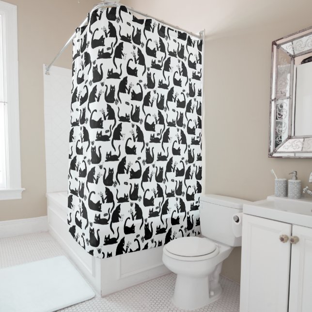 Bad Cats Knocking Stuff Over Shower Curtain (In Situ)