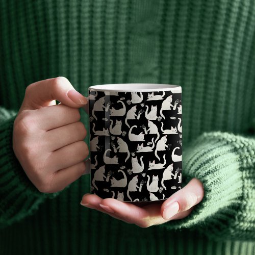 Bad Cats Knocking Stuff Over White Cats on Black Coffee Mug