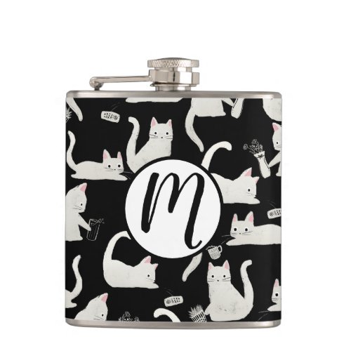 Bad Cats Knocking Stuff Over White Cats on Black Flask