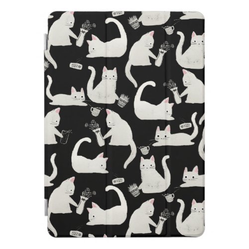 Bad Cats Knocking Stuff Over White Cats on Black iPad Pro Cover