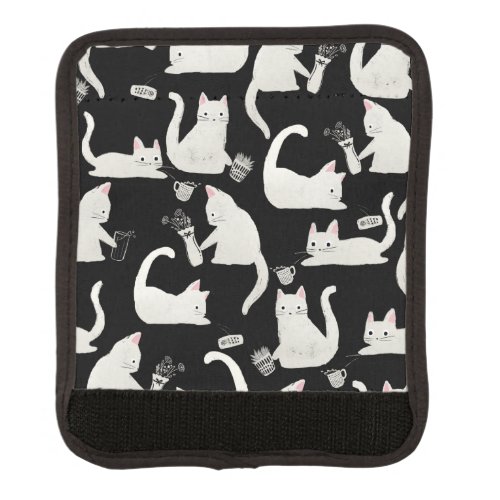 Bad Cats Knocking Stuff Over White Cats on Black Luggage Handle Wrap