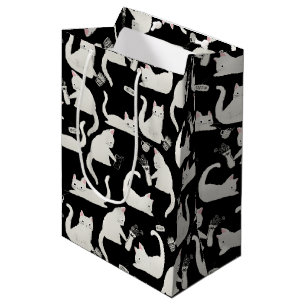 Bad Cats Knocking Stuff Over, White Cats on Black Medium Gift Bag