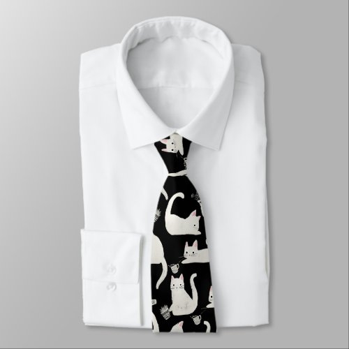 Bad Cats Knocking Stuff Over White Cats on Black Neck Tie