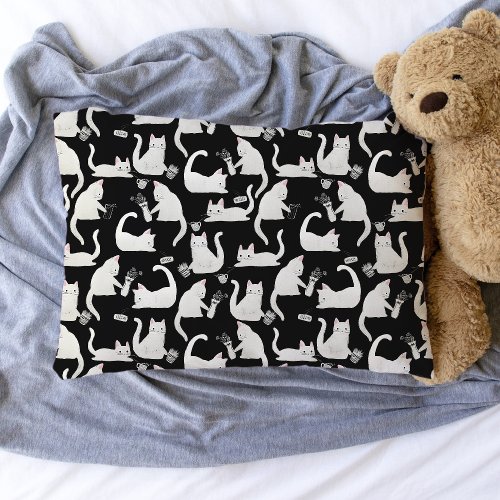 Bad Cats Knocking Stuff Over White Cats on Black Pillow Case