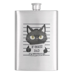 Bad Cattitude – Black Cat Mugshot Flask