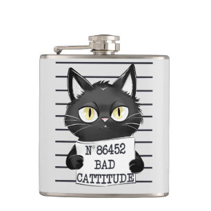 Bad Cattitude – Black Cat Mugshot Flask