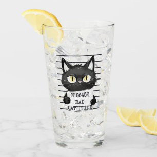 Bad Cattitude – Black Cat Mugshot Glass