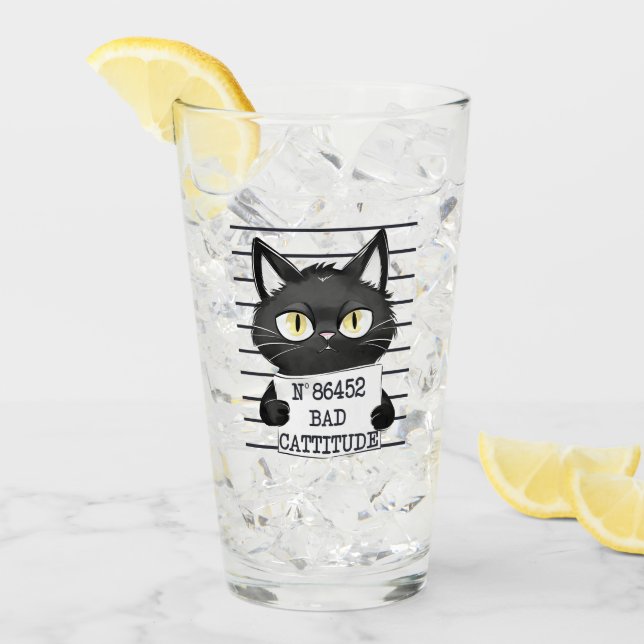 Bad Cattitude – Black Cat Mugshot Glass (Front Ice)
