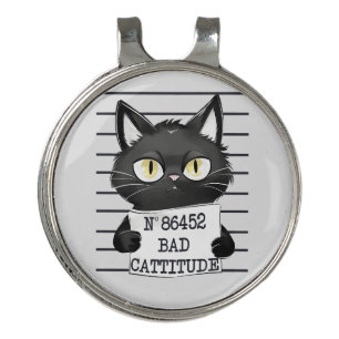 Bad Cattitude – Black Cat Mugshot Golf Hat Clip