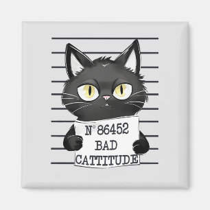 Bad Cattitude – Black Cat Mugshot Magnet