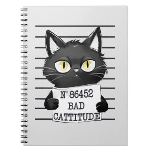 Bad Cattitude – Black Cat Mugshot Notebook