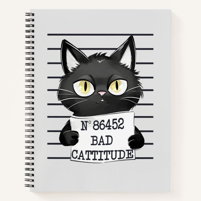 Bad Cattitude – Black Cat Mugshot Notebook (Front)