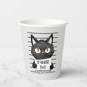 Bad Cattitude – Black Cat Mugshot Paper Cups