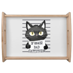 Bad Cattitude – Black Cat Mugshot Serving Tray