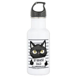Bad Cattitude – Black Cat Mugshot Stainless Steel Water Bottle