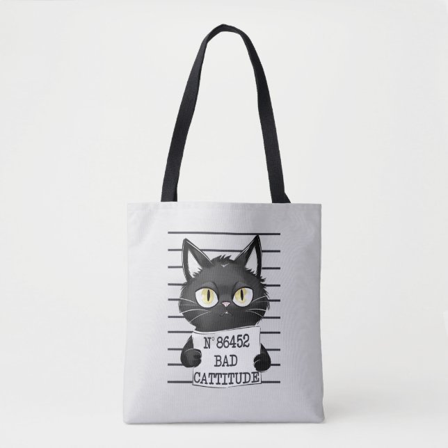 Bad Cattitude – Black Cat Mugshot Tote Bag (Front)