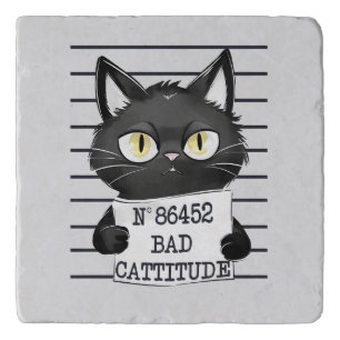Bad Cattitude – Black Cat Mugshot Trivet