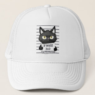 Bad Cattitude – Black Cat Mugshot Trucker Hat