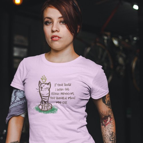 BAD CATTITUDE Funny Grumpy Cat Lady Pink  T_Shirt