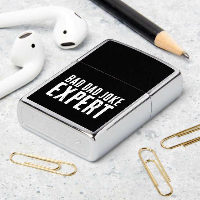 Bad Dad Joke Expert BOLD TYPOGRAPHY Zippo Lighter (On Table 2)