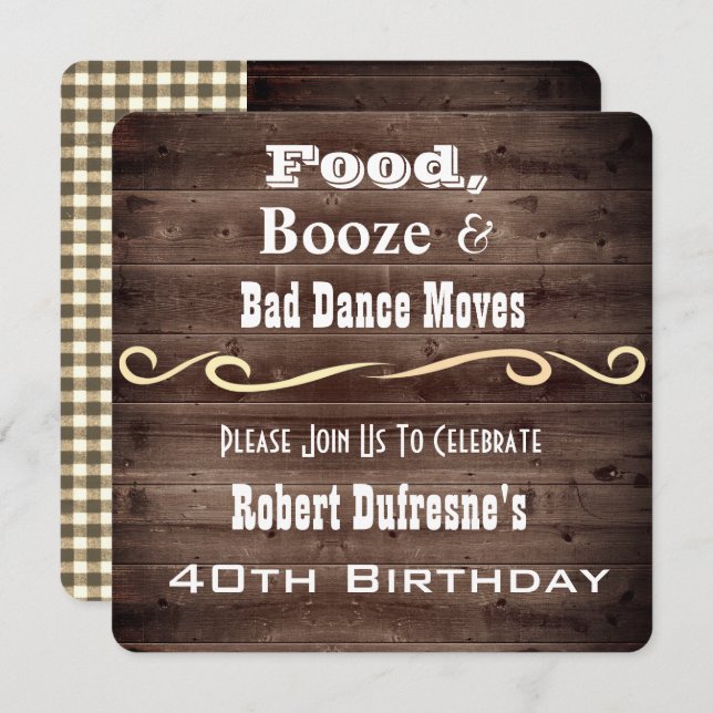 "Bad Dance Moves" Rustic Birthday Invitation (Front/Back)