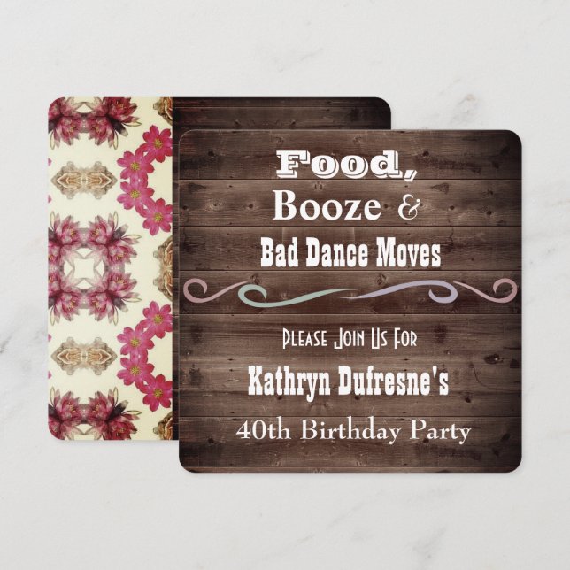 "Bad Dance Moves" Rustic Floral Birthday Invite (Front/Back)