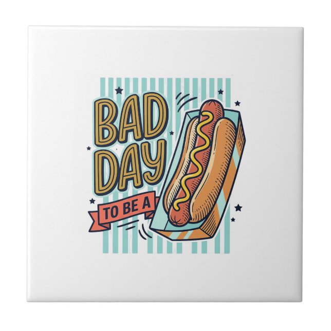 Bad Day Hot Dog Retro Vector Shirt Design_1 Ceramic Tile (Front)