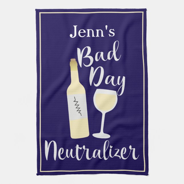 Bad Day Navy Humorous Wine Quote Design Kitchen Towel (Vertical)