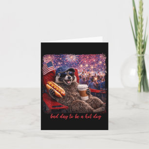 Bad Day to Be A Hot Dog Raccoon 4th of July Card