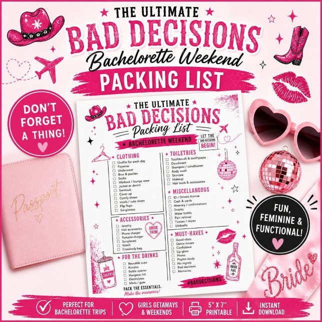 Bad Decisions Bachelorette Packing List (Creator Uploaded)