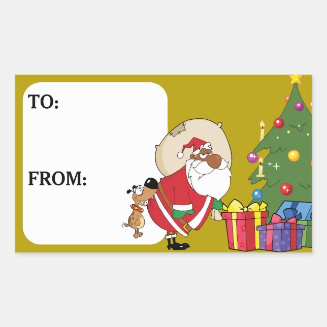 Bad Dog Bites Black Santa Gift Tag Sticker (Front)