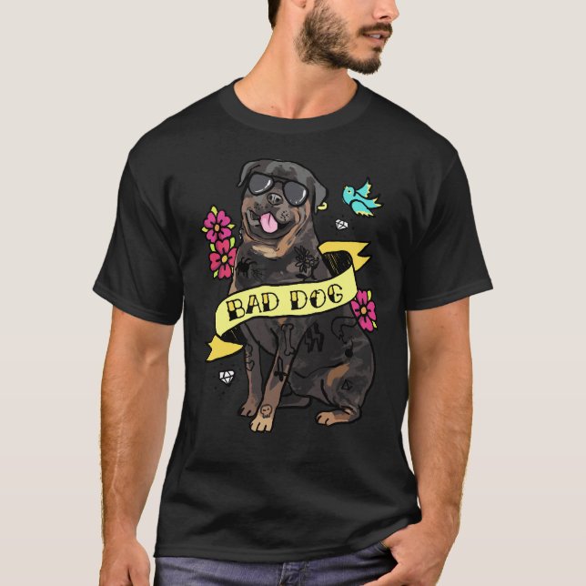 Bad Dog Rottweiler Tattoo T-Shirt (Front)