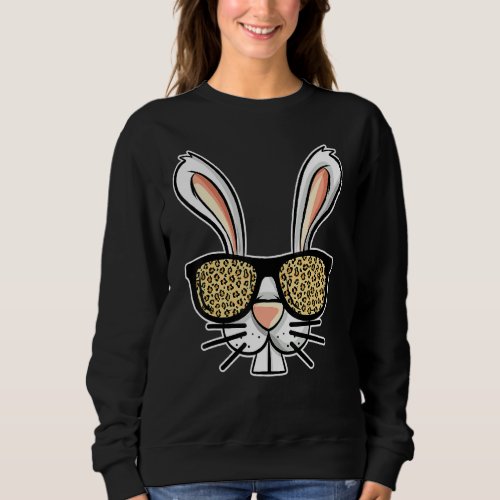 Bad Easter Bunny Wearing Leopard Plaid Glasses Sweatshirt