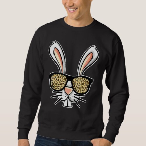 Bad Easter Bunny Wearing Leopard Plaid Glasses Sweatshirt