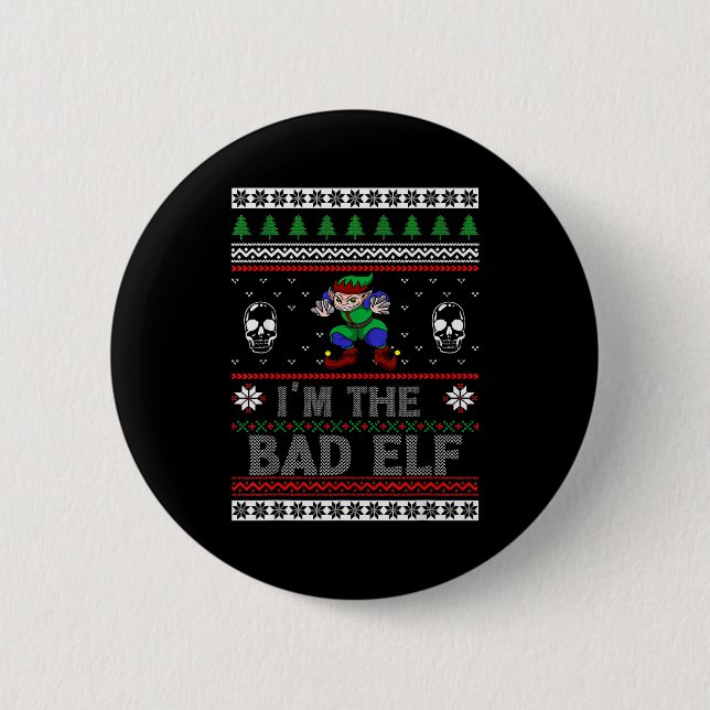 Bad Elf Ugly Christmas For Elves Lover  Button (Front)