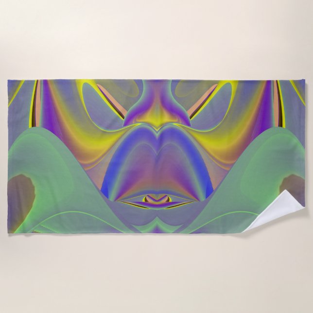 Bad Face , Abstract 3D Rainbow Art Beach Towel (Front)