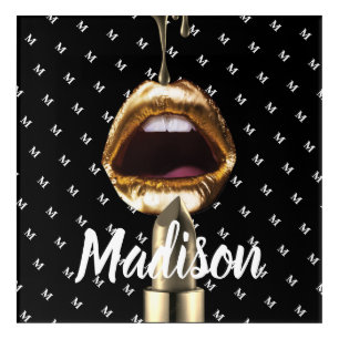 Bad Girl Beauty Gold Lips Girl Custom Personalized Acrylic Print