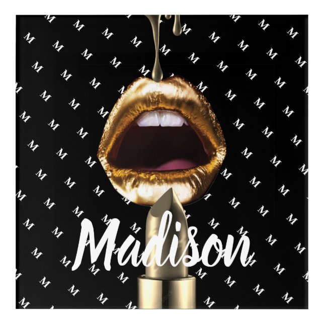 Bad Girl Beauty Gold Lips Girl Custom Personalized Acrylic Print (Front)