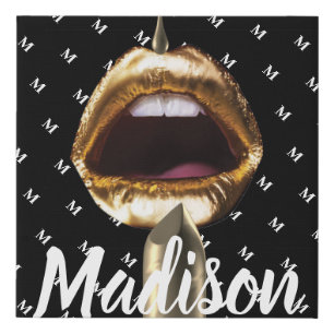 Bad Girl Beauty Gold Lips Girl Custom Personalized Faux Canvas Print