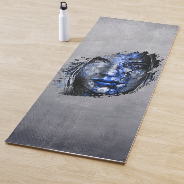 Bad Girl face rustic gray blue Yoga Mat (In Situ)
