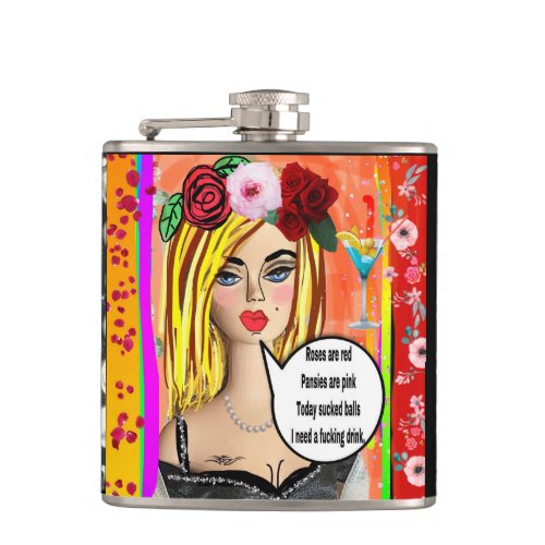 BAD GIRL FLASK_Roses are red violets are pink to Flask