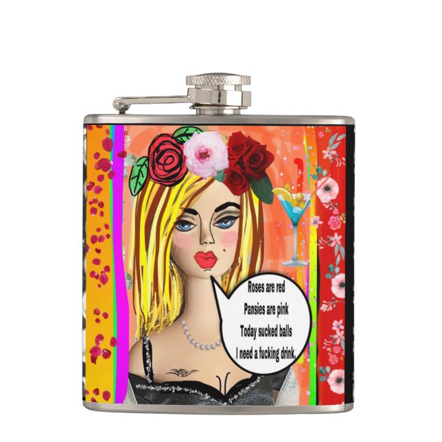 BAD GIRL FLASK-Roses are red, violets are pink, to Flask (Front)